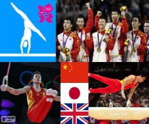 Puzzle Γυμναστική ανδρών ομάδα προσωπικού είν πόντιουμ, Κίνα, Ιαπωνία και Ηνωμένο Βασίλειο - London 2012-